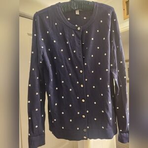Charter Club Women’s Silver Button,Navy Cardigan White Polka Dots, Size XL